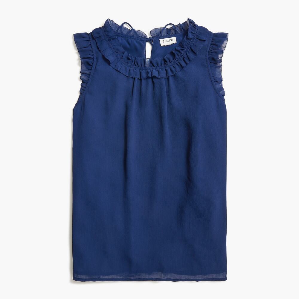J. Crew Factory Women's Ruffleneck Crinkle Top BY441 Antique Navy Size S NWT